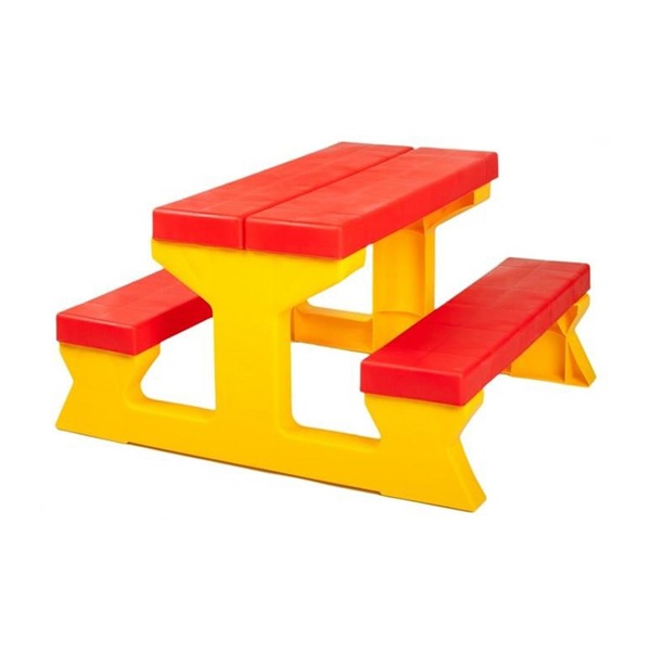 Gyermek kerti garnitúra - Asztal és pad piros - sárga