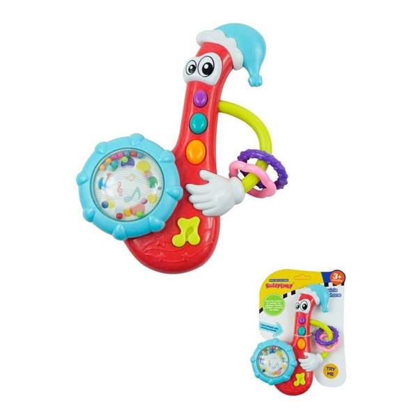 Zenélő csörgő Baby Mix szaxofon piros