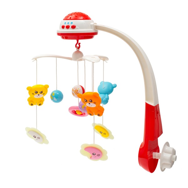 Körhinta a kiságy fölé világító vetítővel Baby Mix piros
