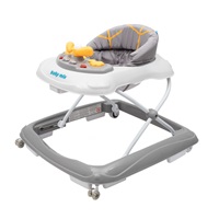 Gyerek bébikomp Baby Mix kormánykerékkel szilikon kerekek szürke