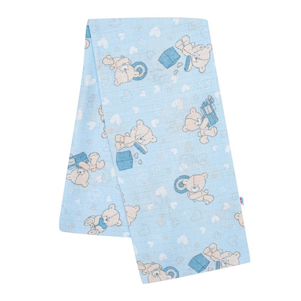 Pamut pelenka nyomtatott mintával New Baby kék maci és szívecske