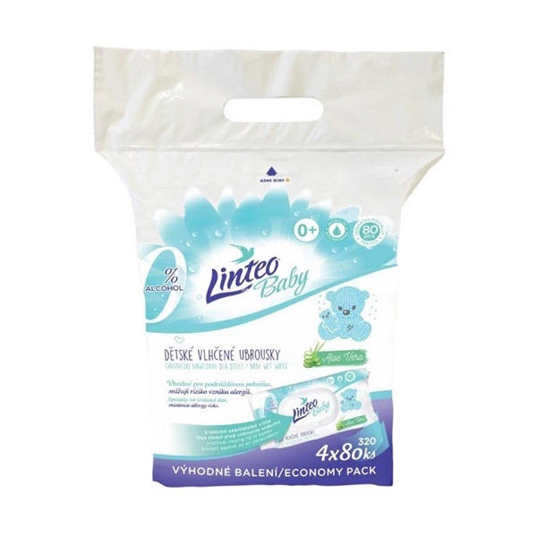 Nedves törlőkendő Linteo Baby Aloe Vera 4x80 db KEDVEZMÉNYES CSOMAGOLÁS
