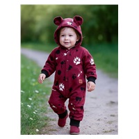 Baba pamut kezeslábas kapucnival fülekkel New Baby mancsát sötét rózsaszín