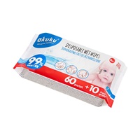Akuku nedves baba törlőkendő 99% vízzel 60 + 10 db INGYEN