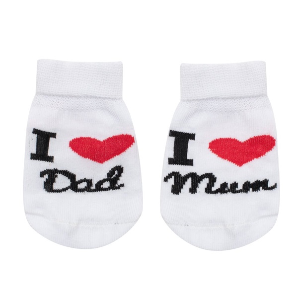 Csecsemő pamut zokni New Baby I Love Mum and Dad fehér