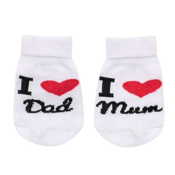Csecsemő pamut zokni New Baby I Love Mum and Dad fehér