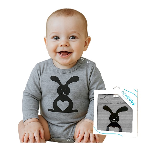 Csecsemő body hossú ujj New Baby Állat Nyuszi szürke