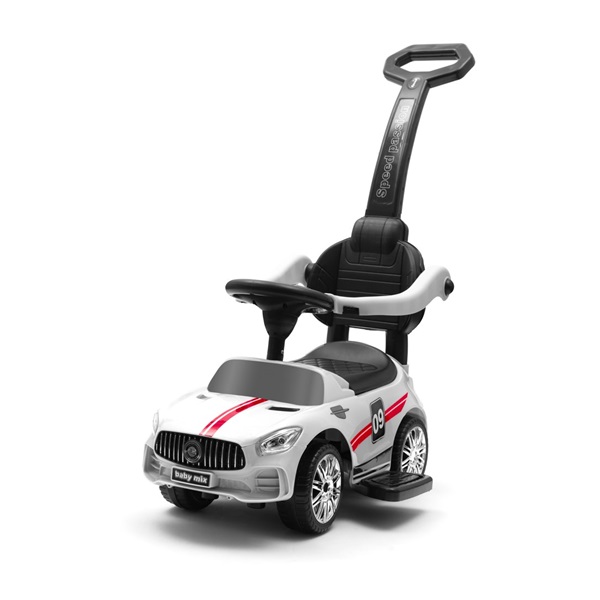 Zenélő bébitaxi vezetőrúddal Baby Mix RACER fehér (a csomagolás sérült)