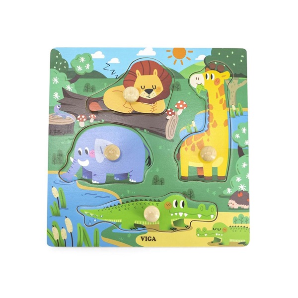 Gyermek fa puzzle Viga Vadon élő állatok 4 db