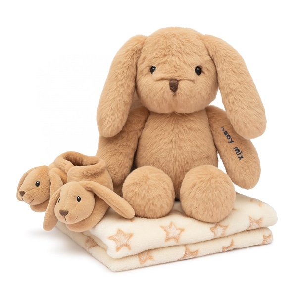 Ajándékszett Baby Mix – barna nyuszi cipőcskékkel és takaróval