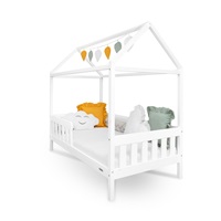 Gyermek ház alakú ágy korláttal és ágyráccsal New Baby CASTELLO 160x80 cm fehér