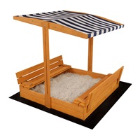 Zárható fa homokozó padokkal és tetővel gyerekeknek Baby Mix 120x120 cm kék-fehér