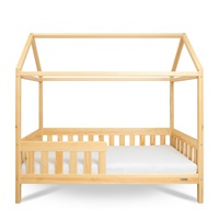 Gyermek ház alakú ágy korláttal és ágyráccsal New Baby CASTELLO 160x80 cm természetes