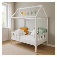 Gyermek ház alakú ágy korláttal és ágyráccsal New Baby CASTELLO 180x90 cm fehér