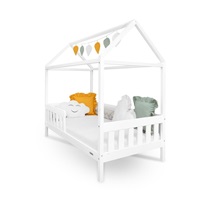 Gyermek ház alakú ágy korláttal és ágyráccsal New Baby CASTELLO 180x90 cm fehér
