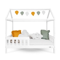 Gyermek ház alakú ágy korláttal és ágyráccsal New Baby CASTELLO 180x90 cm fehér