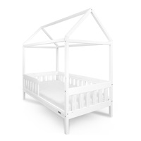 Gyermek ház alakú ágy korláttal és ágyráccsal New Baby CASTELLO 180x90 cm fehér