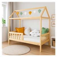 Gyermek ház alakú ágy korláttal és ágyráccsal New Baby CASTELLO 180x90 cm természetes
