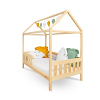 Gyermek ház alakú ágy korláttal és ágyráccsal New Baby CASTELLO 180x90 cm természetes