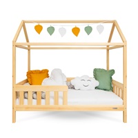 Gyermek ház alakú ágy korláttal és ágyráccsal New Baby CASTELLO 180x90 cm természetes
