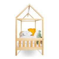 Gyermek ház alakú ágy korláttal és ágyráccsal New Baby CASTELLO 180x90 cm természetes