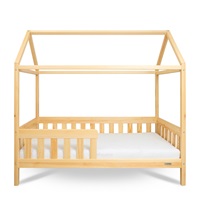 Gyermek ház alakú ágy korláttal és ágyráccsal New Baby CASTELLO 180x90 cm természetes