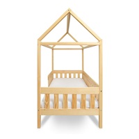Gyermek ház alakú ágy korláttal és ágyráccsal New Baby CASTELLO 180x90 cm természetes