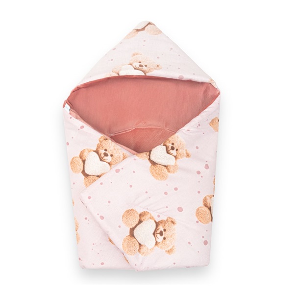Bélelt babatakaró, pólya autós hordozóba New Baby Love Teddy Bear pink
