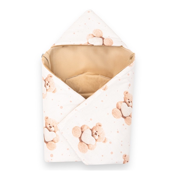 Bélelt babatakaró, pólya autós hordozóba New Baby Love Teddy Bear beige