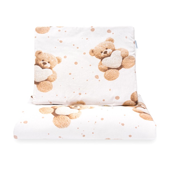 Kétoldalas együttes Velvet és pamut New Baby babakocsiba Love Teddy Bear beige