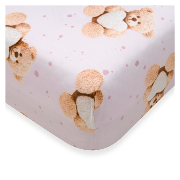 Pamut kiságyba való lepedő pamut New Baby Love Teddy Bear 120x60 cm pink