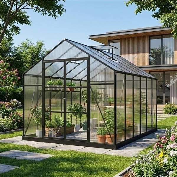 Kerti üvegház, 244 × 427 cm, polikarbonátból, alumínium vázzal