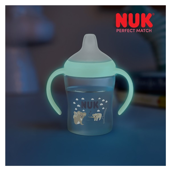 NUK Perfect Match tanulópalack 150 ml, szilikon itatófejjel és hőmérséklet-ellenőrzéssel, világító